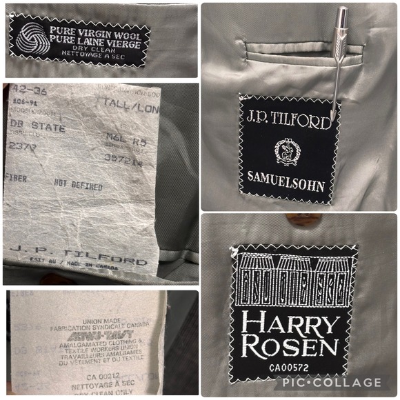 Harry Rosen Tilford Samuelsohn 42L Double Breasted Blazer Wool Jacket Gray Micro - Picture 12 of 15